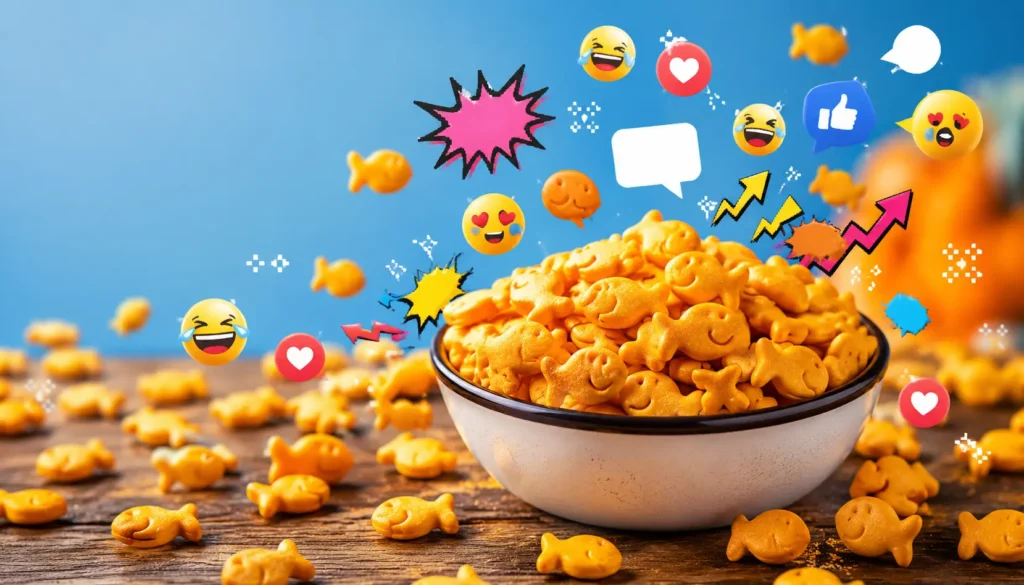 Funny Goldfish snack meme featuring Goldfish crackers with humorous internet captions.